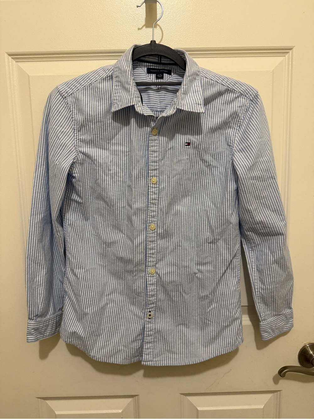 Tommy Hilfiger Blue and White Striped Button-Down Shirt